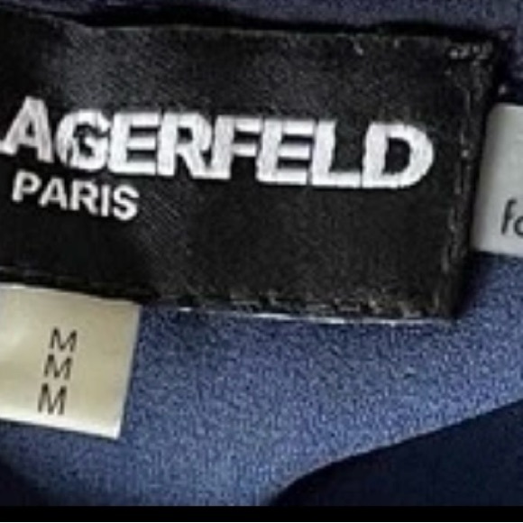 Karl Lagerfeld Paris Cold Shoulder Stripe Top Bold Flounce Sleeve Preppy Medium - Picture 9 of 11